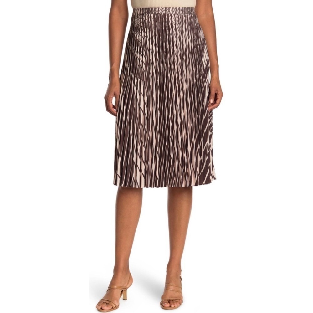 Trina Turk Bancroft Pleated Midi Length Skirt Size 4 Tan Brown